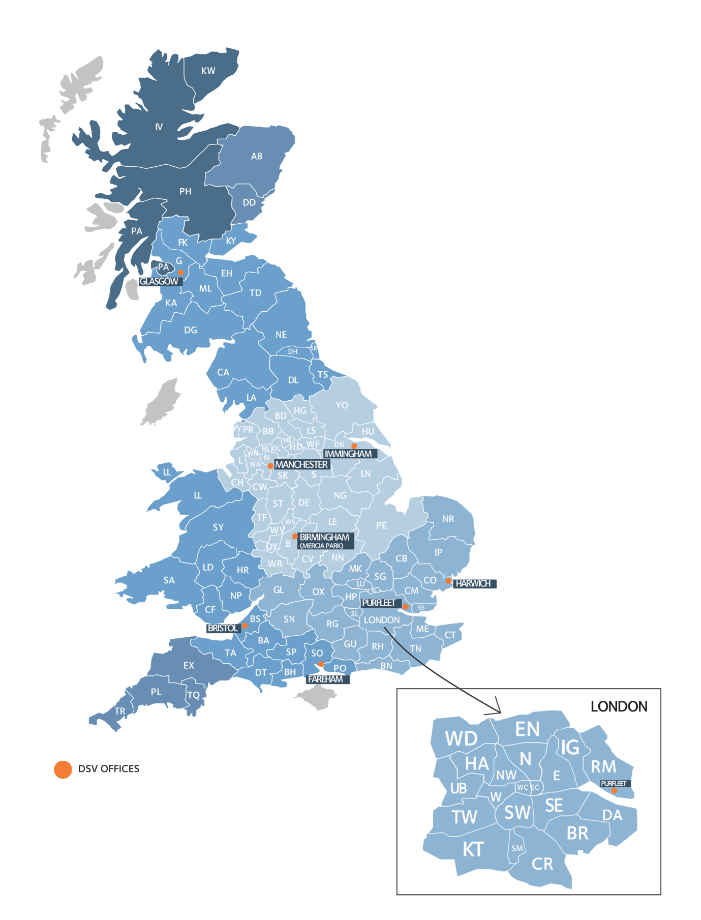 Sonekart over Storbritannia med postnumre i England, Wales og Skottland